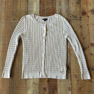 Tommy Hilfiger Women's Size Large Cream Cable Knit Button Down Sweater
